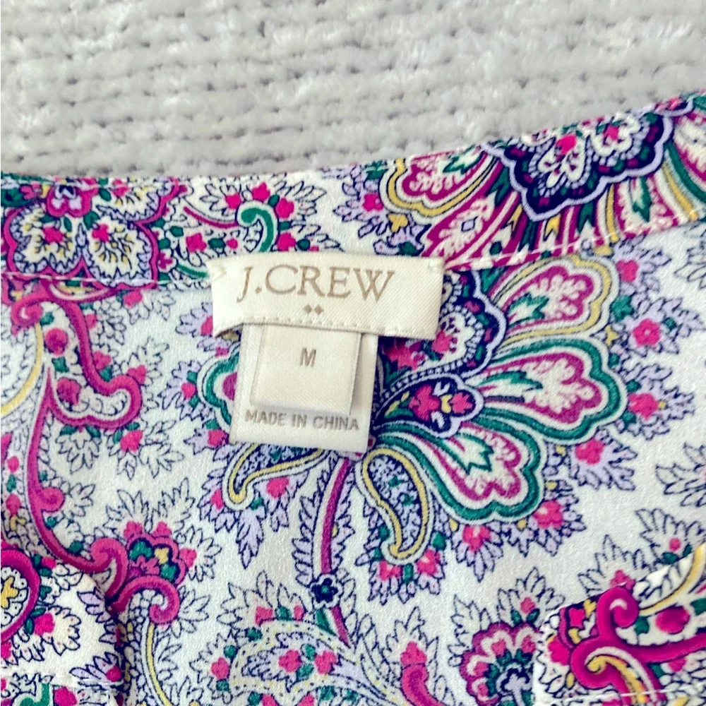 J.Crew Medium Paisley Bell Sleeve Blouse Burgundy Pink Green‎ Floral Boho